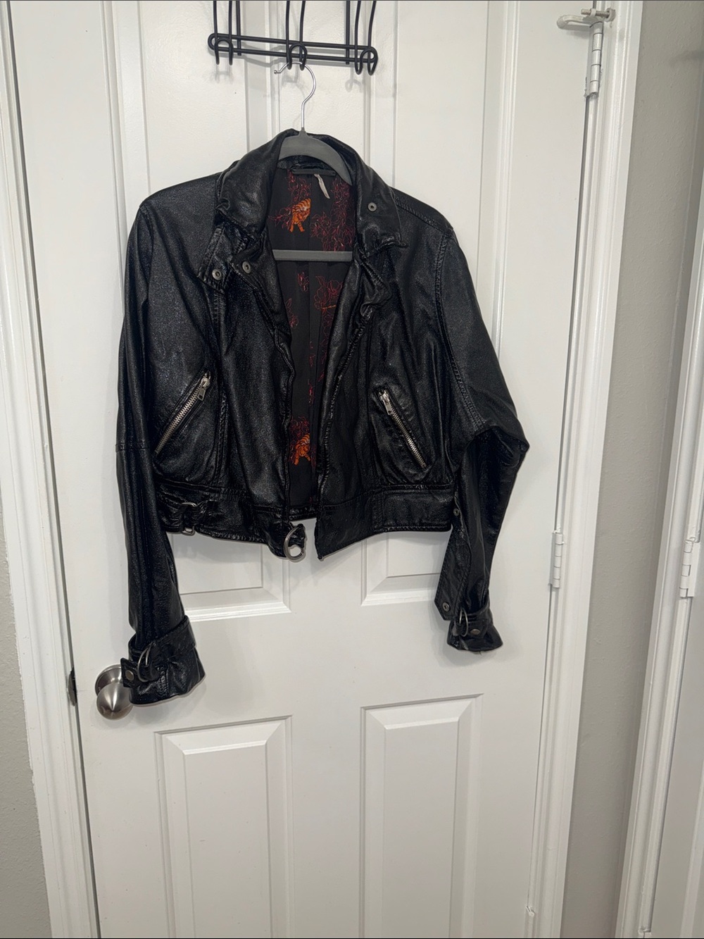 Free People Black Faux Leather Cropped Moto Jacket